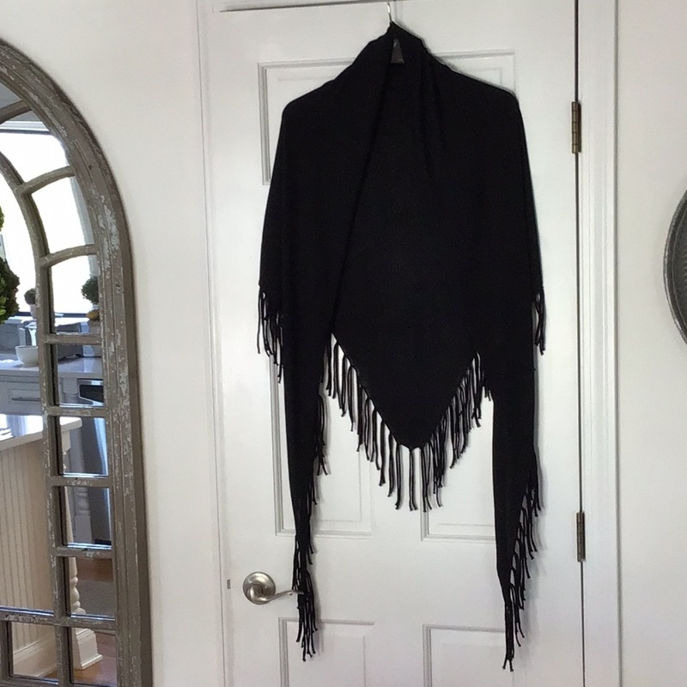 Fringed Black Triangle Shawl Wrap